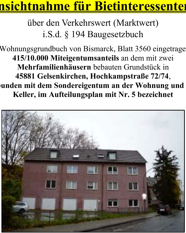 Eigentumswohnung (1 bis 2 Zimmer) in Gelsenkirchen