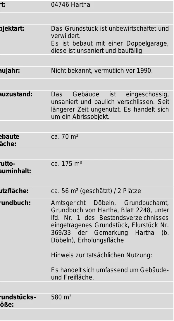 Grundstück in Hartha