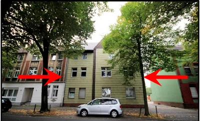 Garage, Mehrfamilienhaus, Nebengebäude augenscheinlich baufällig in Marl
