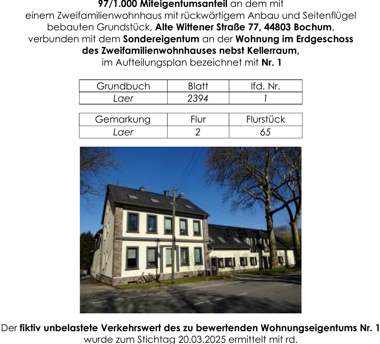 Eigentumswohnung (1 bis 2 Zimmer), Wohnungseigentum im Erdgeschoss in Bochum — Bild 2