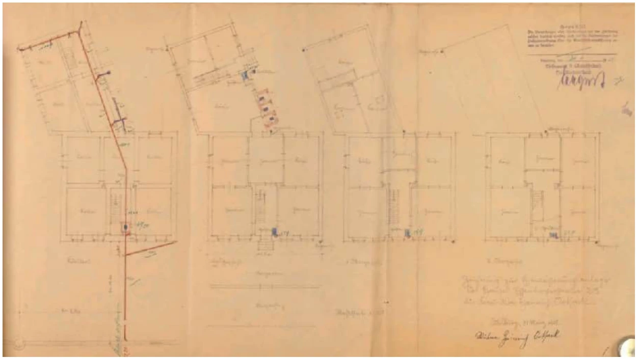 gemischt genutztes Gebäude mit Anbauten und Garagen bebaute Grundstück in Duisburg — Bild 3